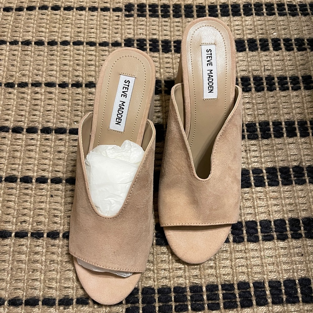 Steve Madden Vista Open Toe Block Heel in Blush